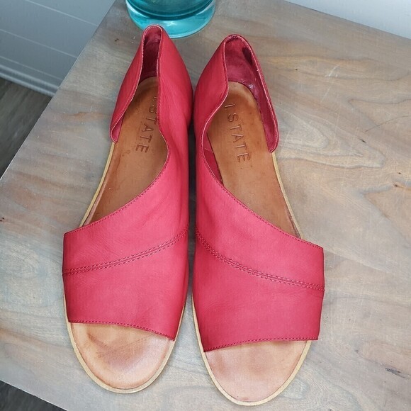 1.State Red Leather Celvin Slip On Open Almond Toe Sandals Size 10 - Picture 5 of 7